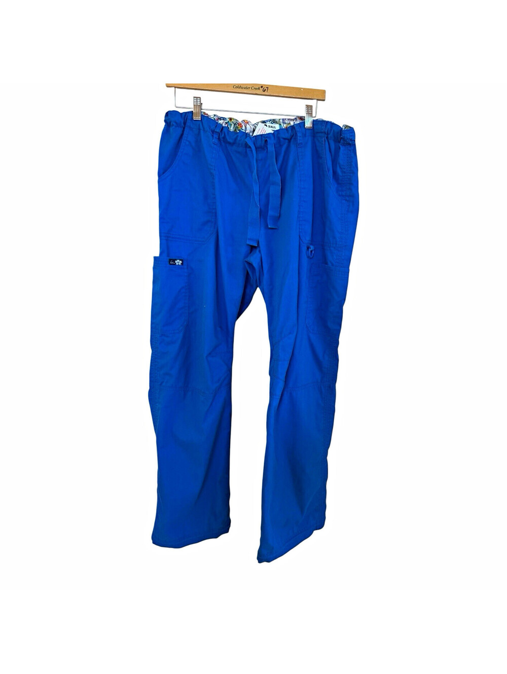 Koi Women’s Blue Solid Scrub Pants XL Tall Cotton Blend Twill